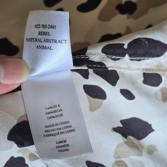 Rails Rebel Abstract Animal Print Silk Blouse Workwear Minimalist Luxe Sz L - Picture 9 of 9
